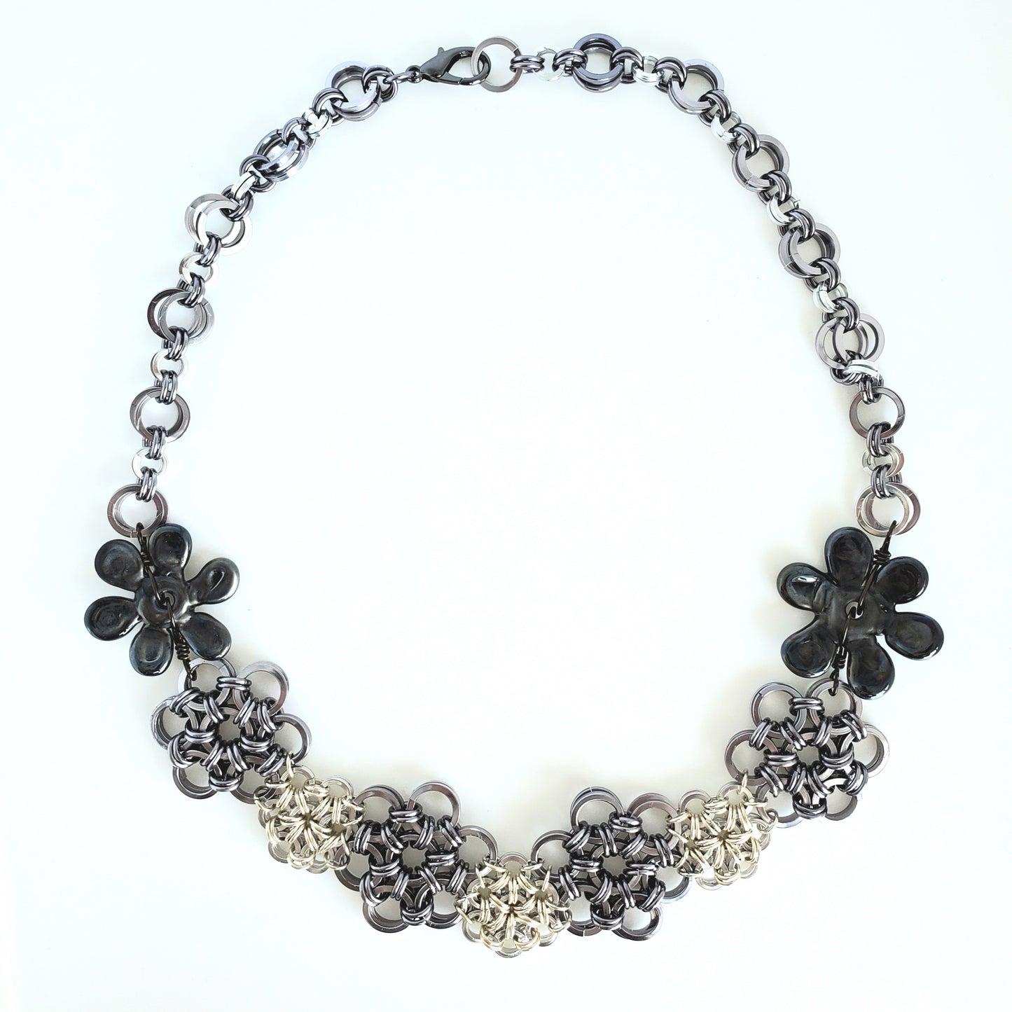Chainmail Necklace with Glass Flowers
